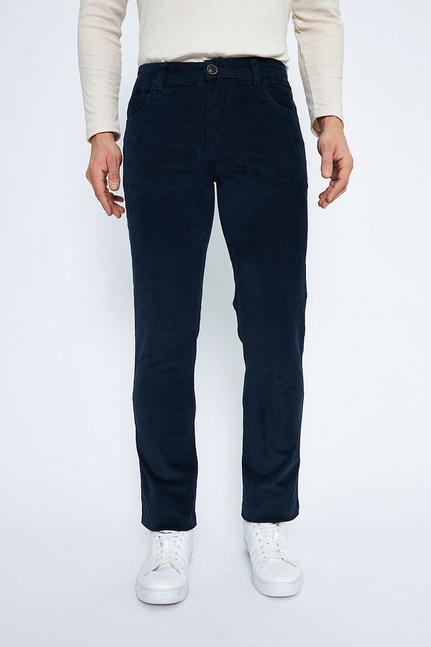 Kadife 5 Cep Regular Fit Indigo Erkek Pamuklu Pantolon - 1