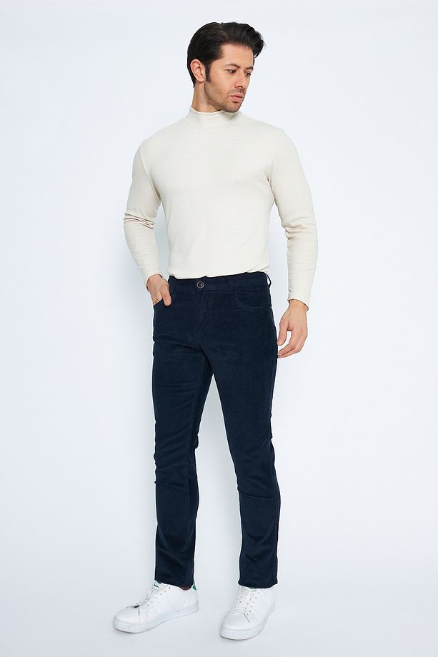 Kadife 5 Cep Regular Fit Indigo Erkek Pamuklu Pantolon - 3