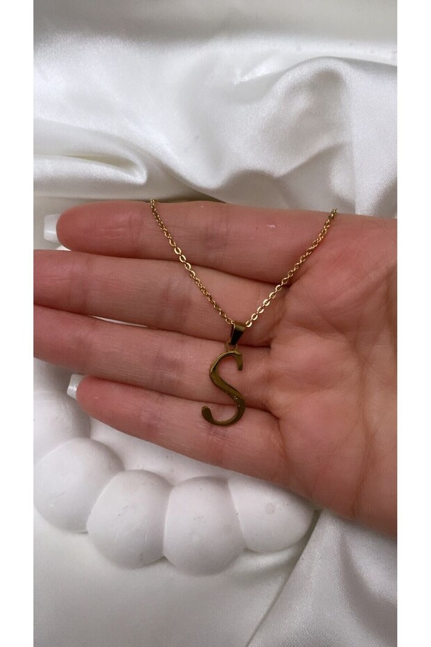 Çelik Gold Renk S Harfli Kolye - 2