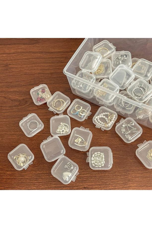 2 Adet Mini Şeffaf Plastik Altın Takı Mücevher Kolye Yüzük Küpe Saklama Kutusu - 3
