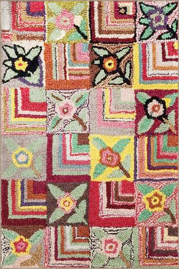 Multicolored Mixed Flower and Geometric Patterned Modern Decorative Carpet 3299