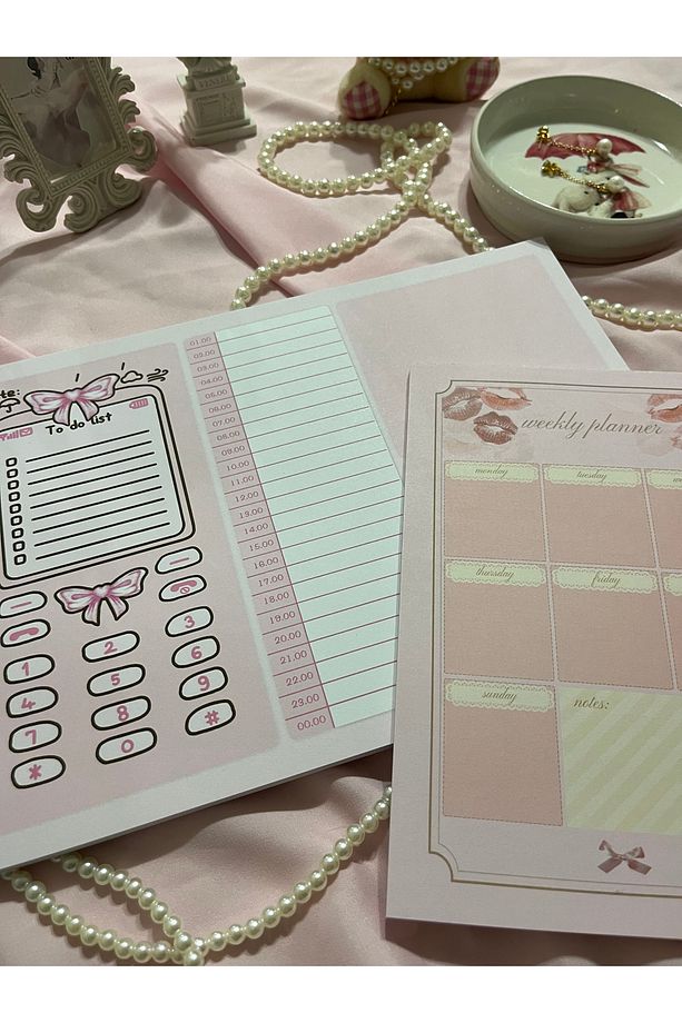 2'li tutkallı a4-a5 notepad planner defter seti coquette - 3
