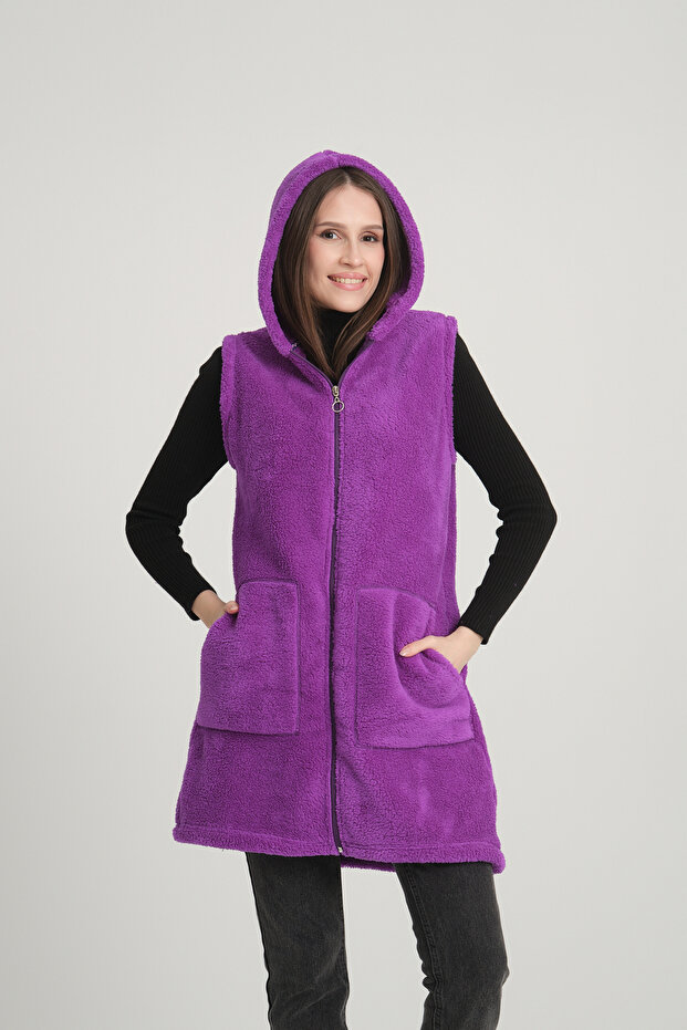 Women's Purple Long Zipper Vest