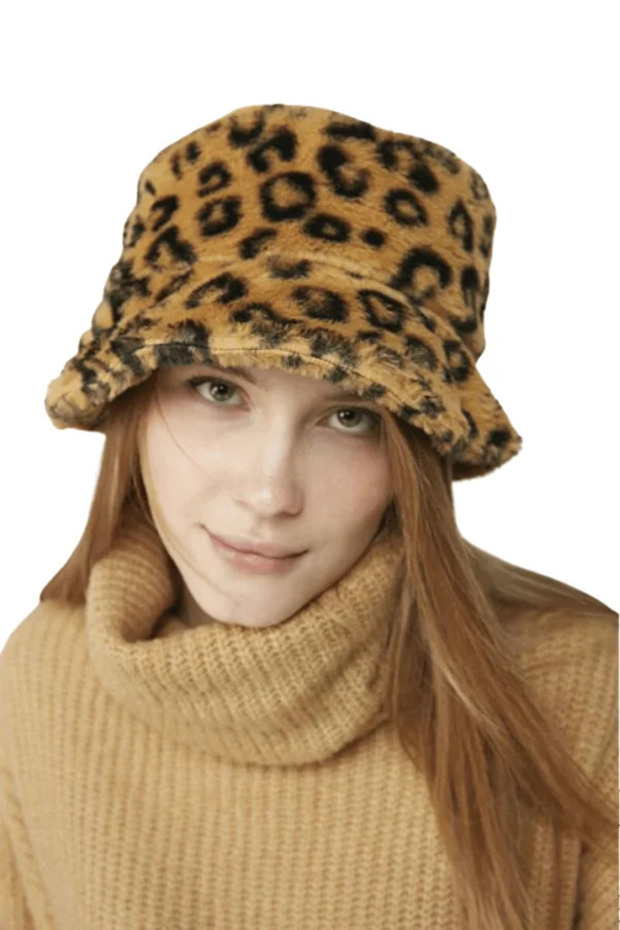 Leopard Patterned Plush Hat - 1