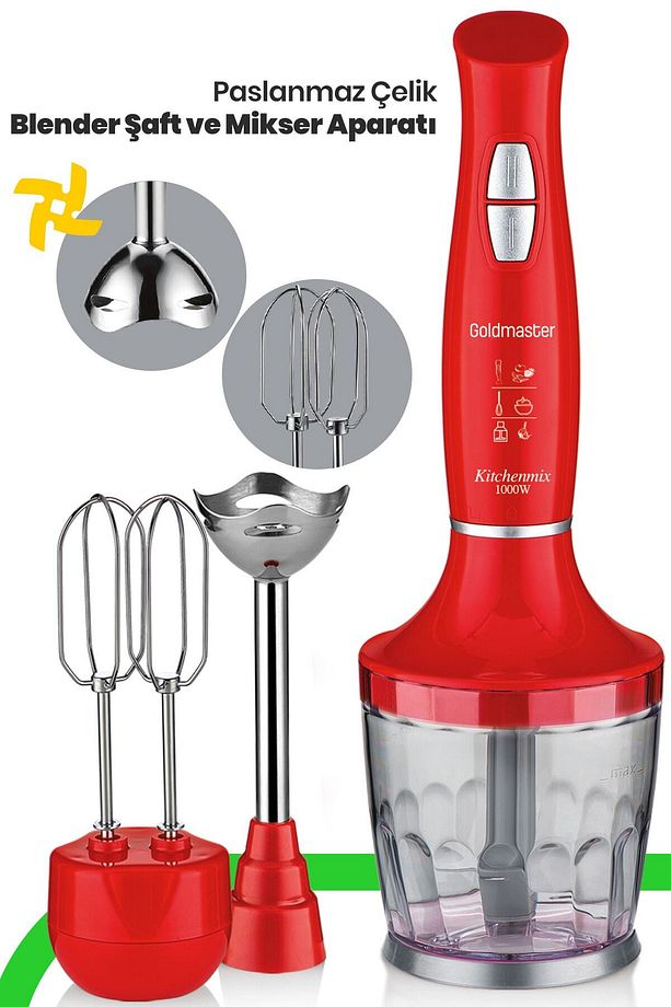 Kitchenmix 1000w Güçlü Motor Turbo Hız Ayarlı 3 In 1 Blender Set Kırmızı In6140k - 3
