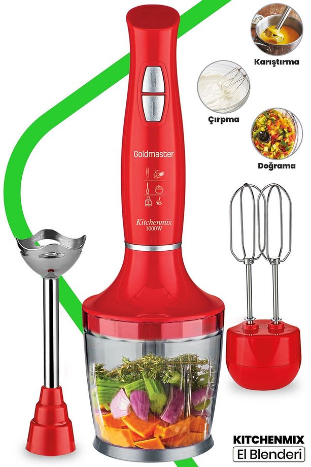 Kitchenmix 1000w Güçlü Motor Turbo Hız Ayarlı 3 In 1 Blender Set Kırmızı In6140k - 1
