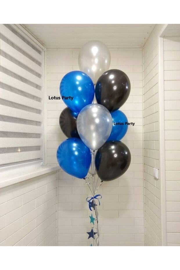 10 Pieces - Pastel Black - Metallic Navy Blue and White Balloon Set