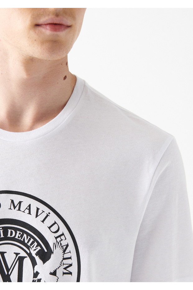 Logo Baskılı Beyaz Tişört Slim Fit / Dar Kesim 065168-620 - 5