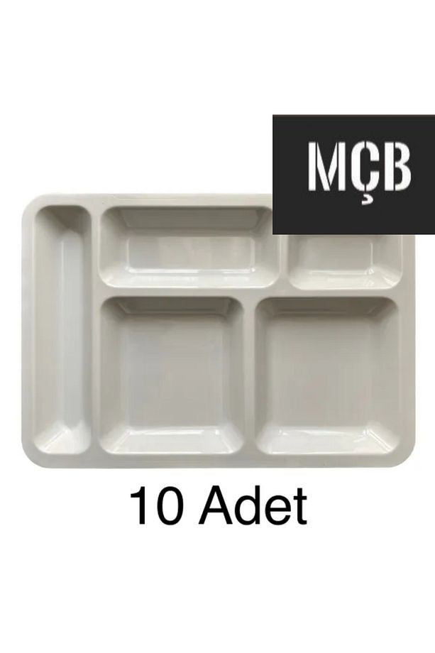 10 Adet 5 Gözlü Kırılmaz Plastik Tabldot Tabağı Beyaz Self Servis Tabildot Tabilot Tabak - 1