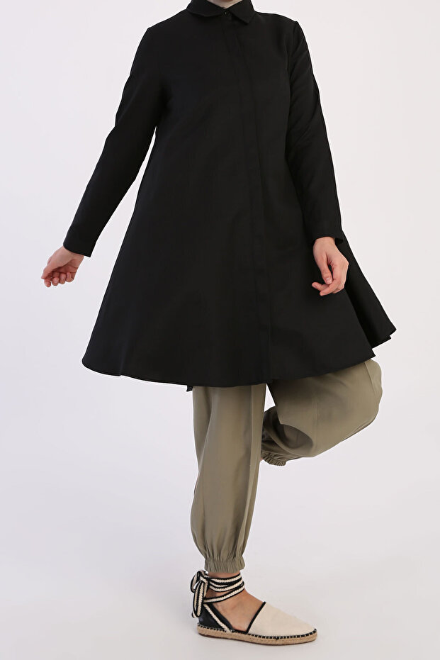 Black Basic Flared Shirt Tunic - 1