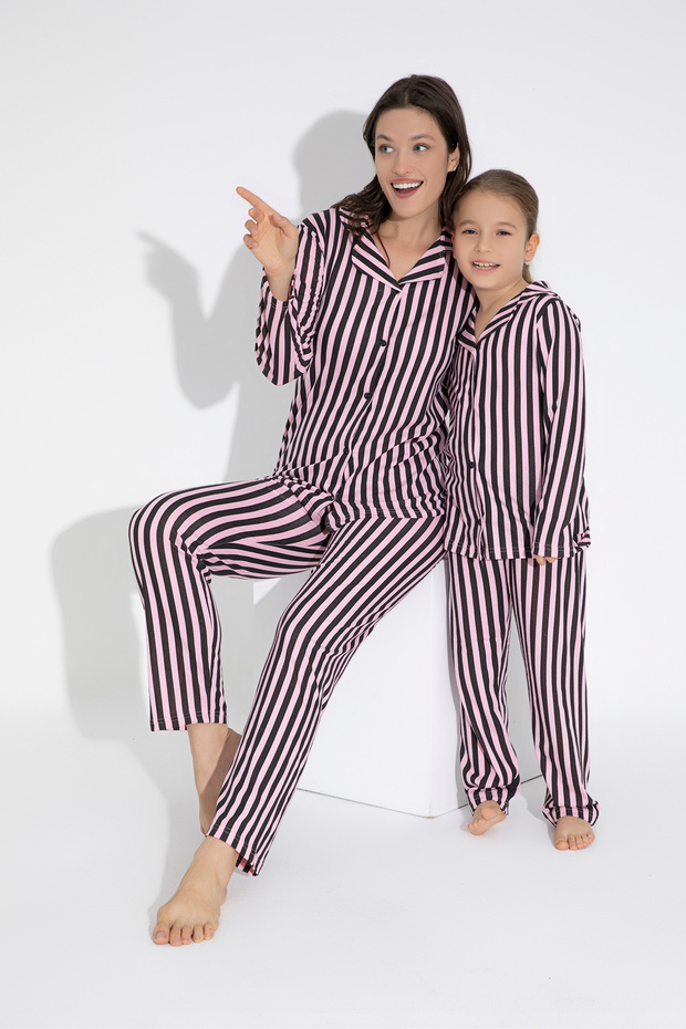 PAMUKLU DÜĞMELİ PİJAMA TAKIM - 1