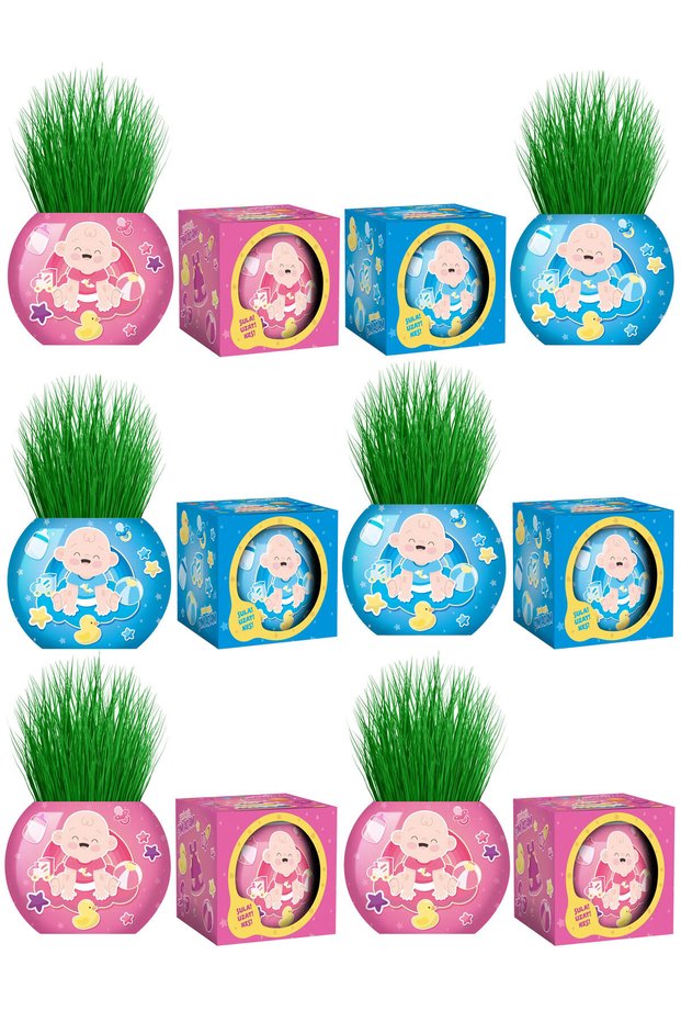 Grass Man 12 Pieces New Generation Boxed Blue Pink Baby Themed Baby Shower Newborn 1 Year Old Birthday P