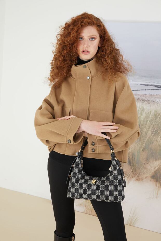 Black Checkers Canvas Women's Shoulder Bag 05Po22K1596