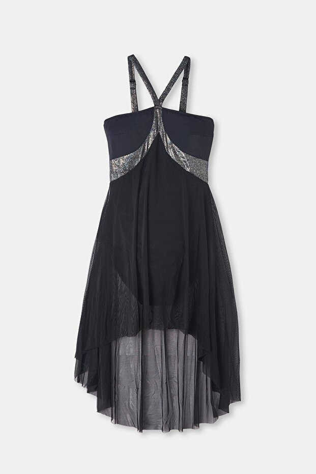 Schwarzer trägerloser Badeanzug aus Tüll - 4