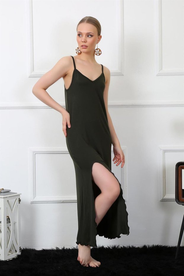 Women's Rope Strap Khaki Long Nightgown 901