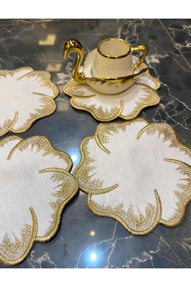 Hawaii Gold 6-Piece Cocktail Presentation Napkin Linen Linen Fabric Embroidered Presentation Napkin