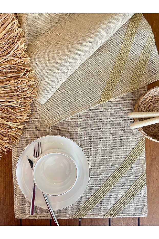 American Service,jut Wicker, Gold Embroidered Runner