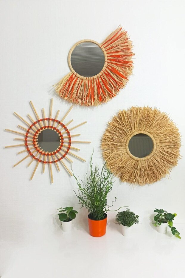 Bohem Hasır Ayna Seti Rafya & Bambu - 1