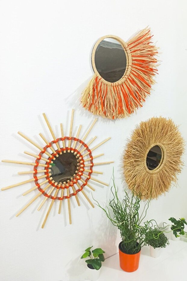 Bohem Hasır Ayna Seti Rafya & Bambu - 4