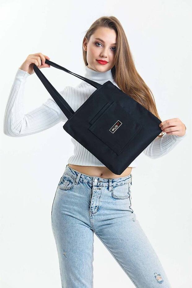 Fashion Women's Black Waterproof Fabric Zippered Hand, Arm and Shoulder Bag