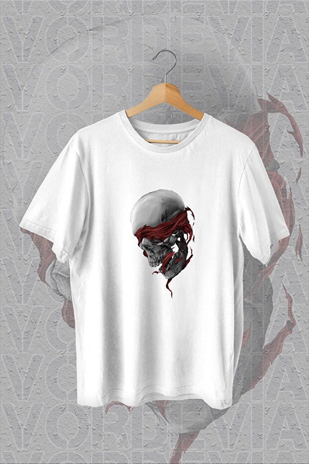 Skull Printed White Oversize T-Shirt