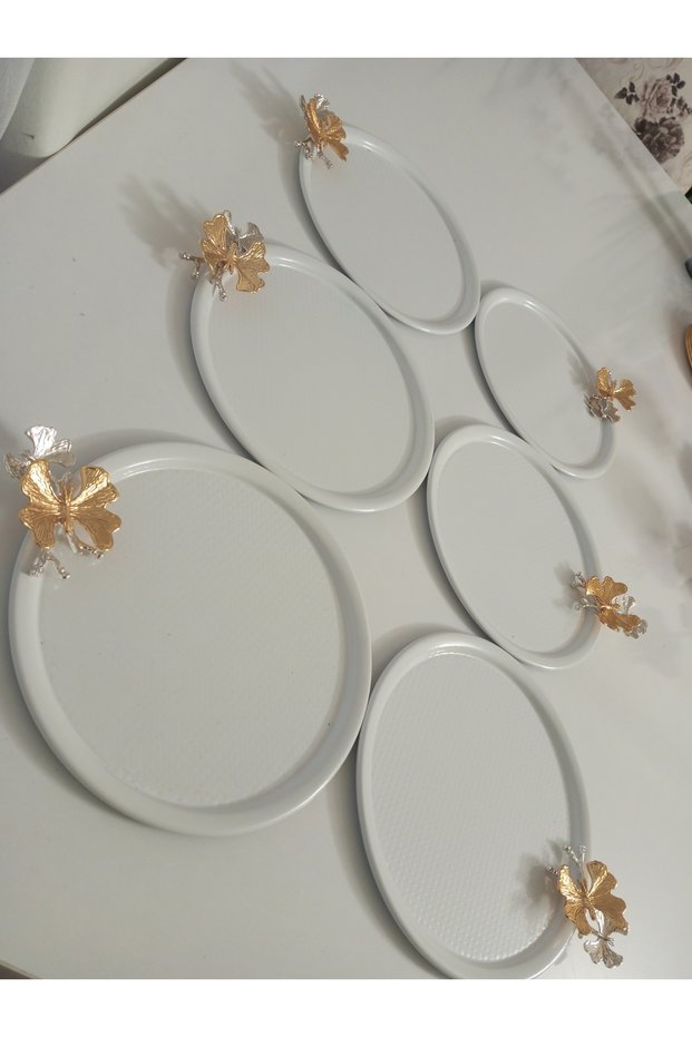 Decorative 6 pcs round dot white butterfly accessory presentation tray
