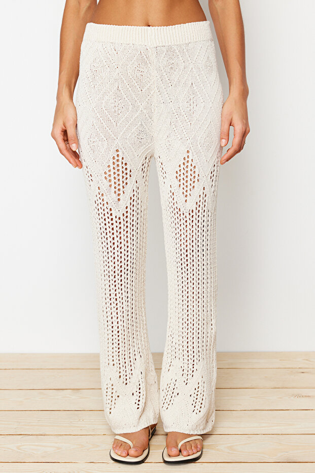 Taş Ajurlu/Delikli Bohem Geniş Paça Triko Pantolon TWOSS24PL00034 - 4