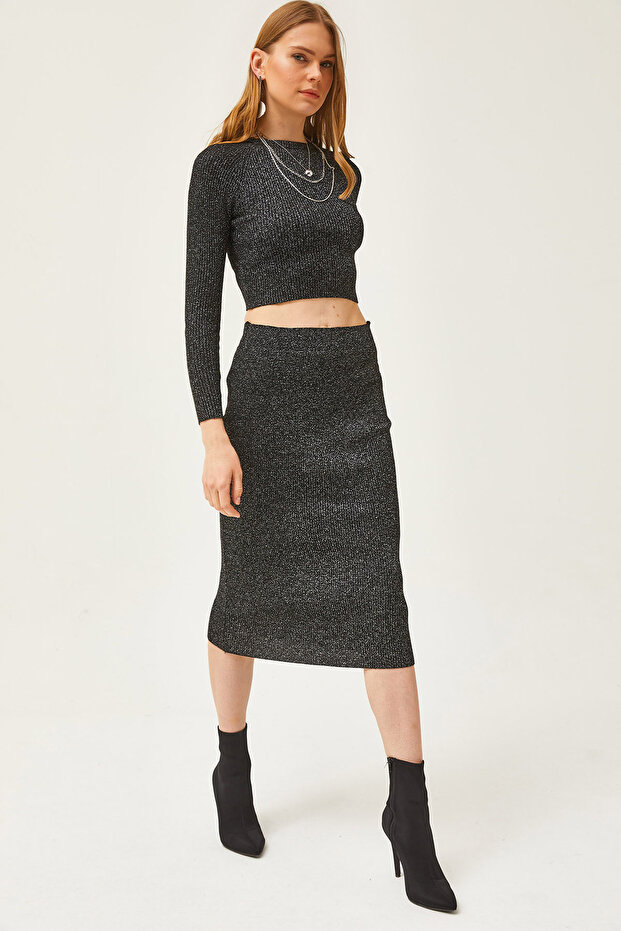 Women's Black Bottom Top Glitter Knitwear Set TKM-19000253