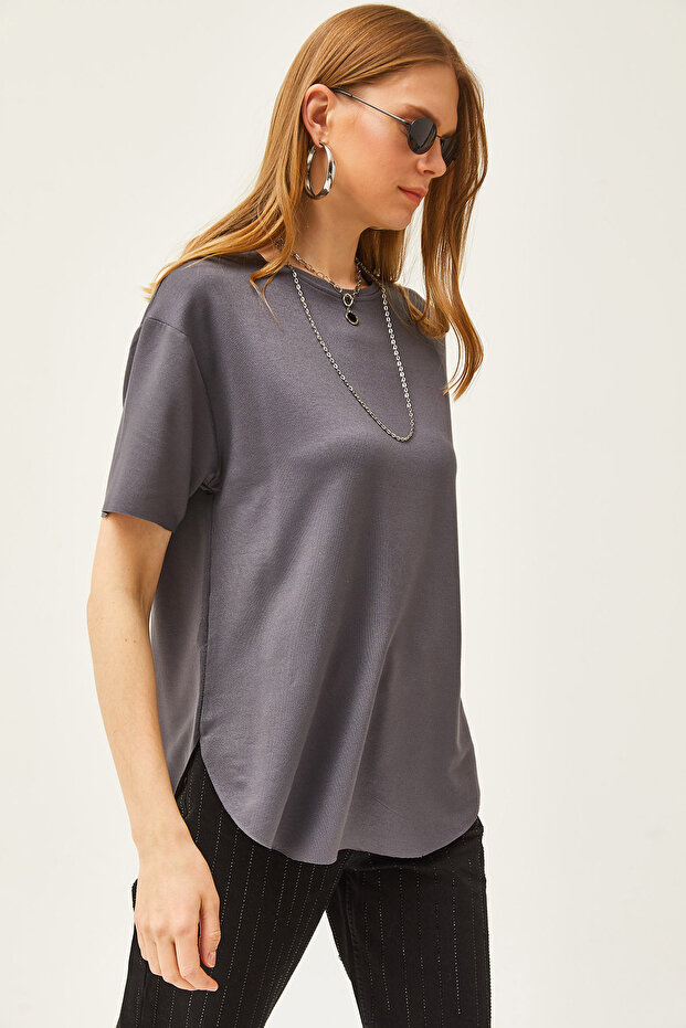 Women's Smoked Modal Button Soft Textured Six Oval T-Shirt TSH-19000771