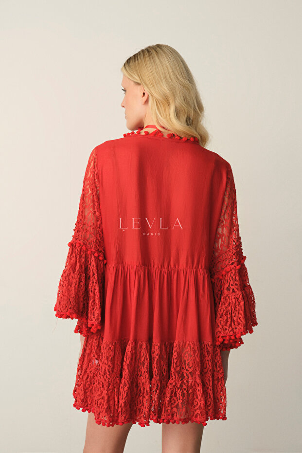 Dantel Detaylı Mini Elbise - 4