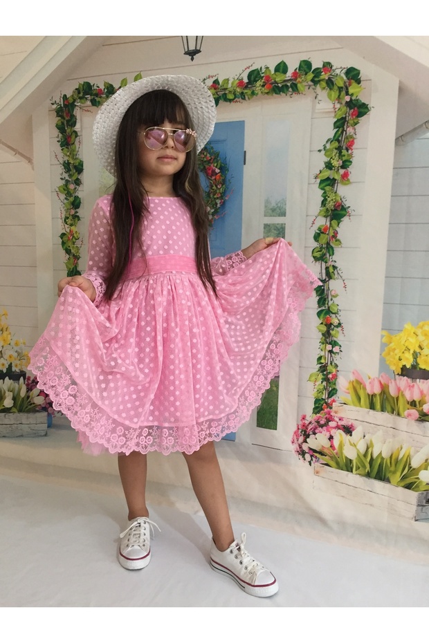 Laced Princess Model Girl's Dress with Hat