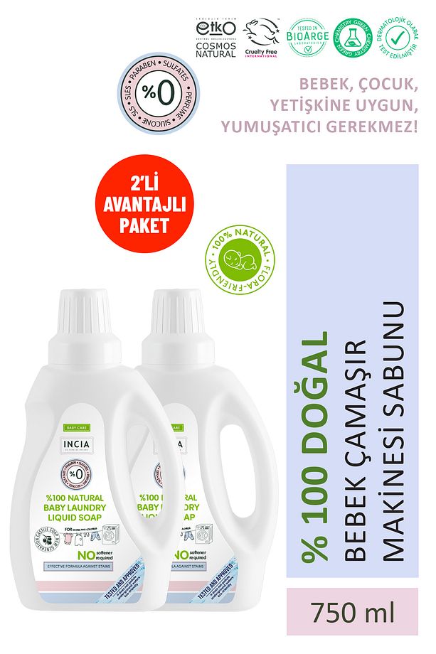 %100 Doğal Bebek Çamaşır Sabunu (Bitkisel Deterjan) Yumuşatıcılı Lavanta 750 ml X 2 Adet - 1