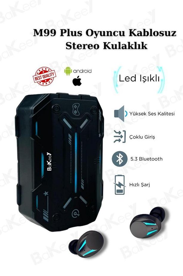 M99 Plus Bluetooth Kulaklık Kulakiçi Kablosuz Oyuncu Kulaklıkları Işıklı Android-İphone Uyumlu Siyah - 1