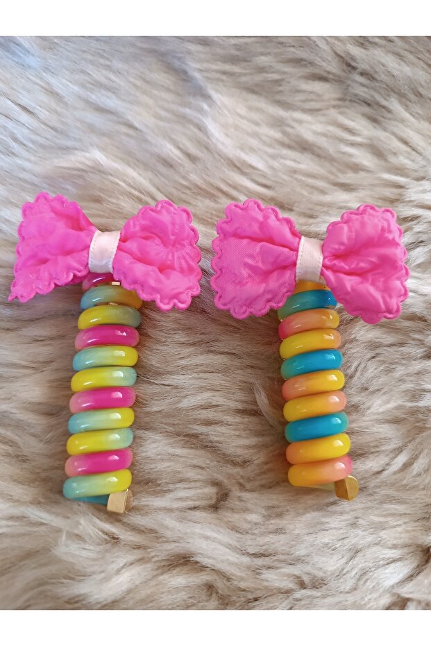 Pink Color Bow Figured Twisted Spring Pasta Buckle (2 Pieces)