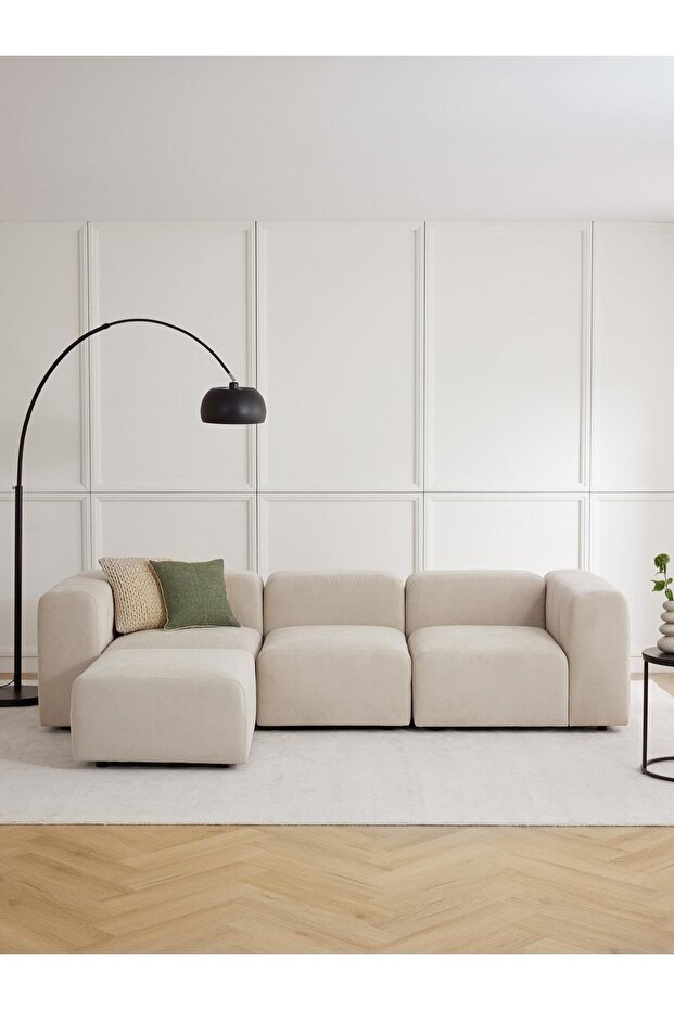 Pietro 4 Modül Modüler Kanepe Köşe Koltuk Takımı, Yönsüz Kadife, Bej - 2