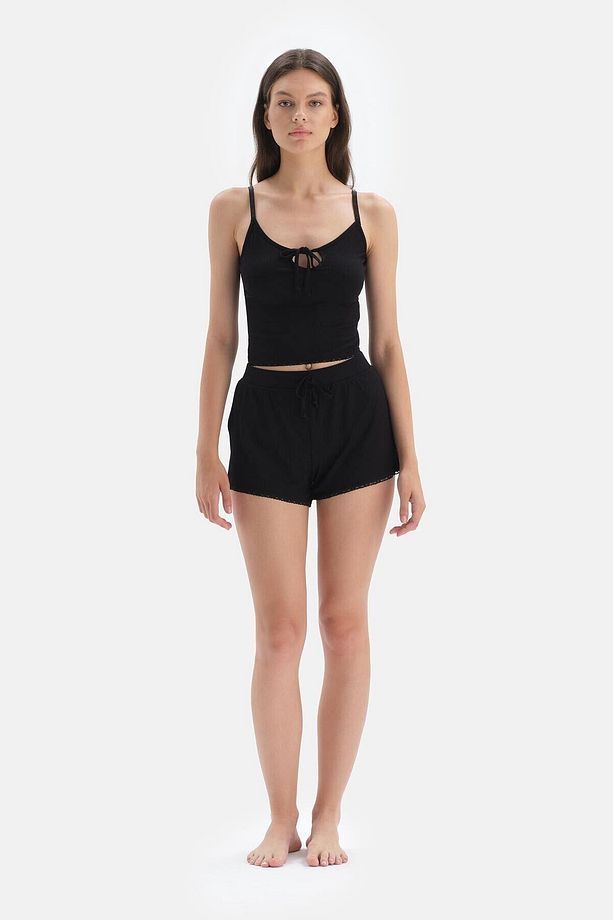 Siyah Viskon Şort Pijama Altı - 4