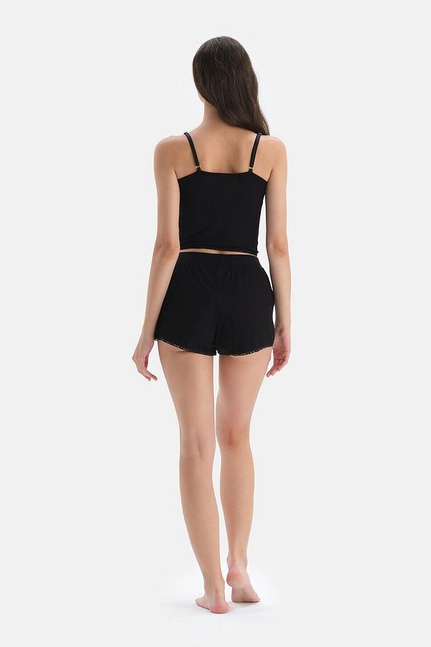 Siyah Viskon Şort Pijama Altı - 2