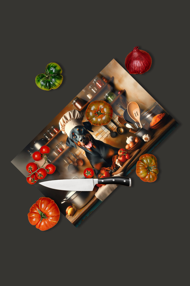 Glass Cutting Board Kitchen and Cute Dog Themed 35x23 cm