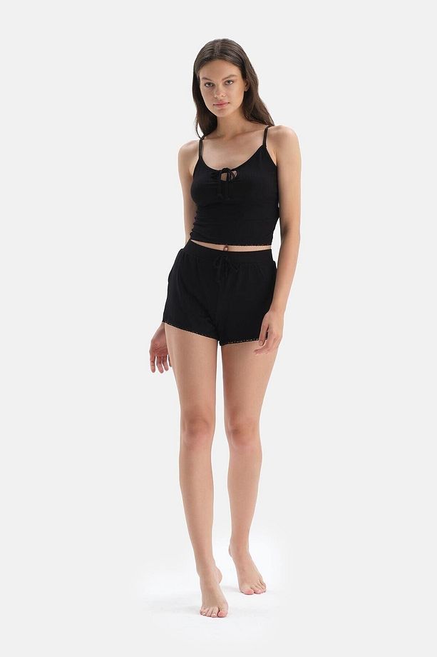 Siyah Viskon Şort Pijama Altı - 1