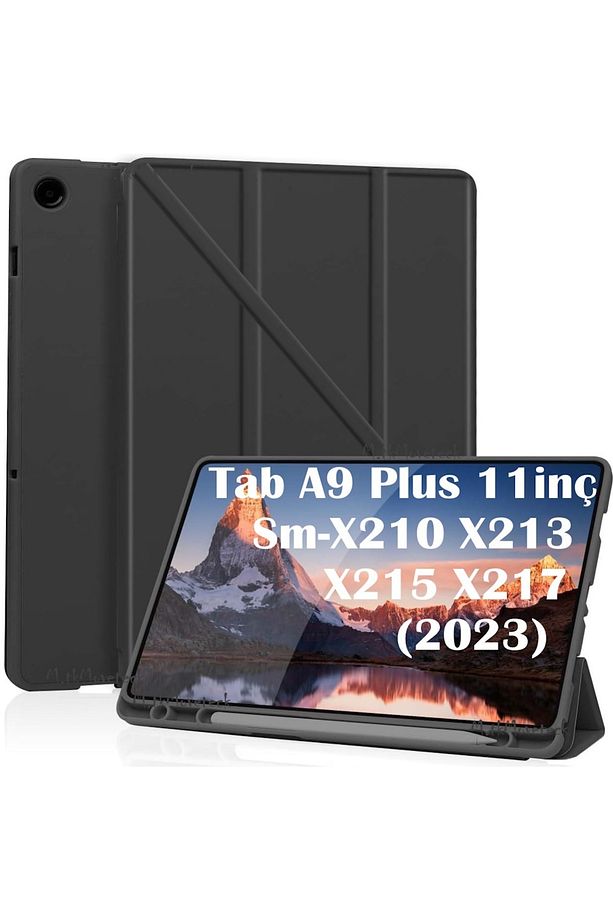 Samsung Galaxy Tab A9 Plus 11 inç Kılıf Kalem Bölmeli Yuvalı Standlı Pu Deri Yumuşak Silikon Sm-X210 - 1