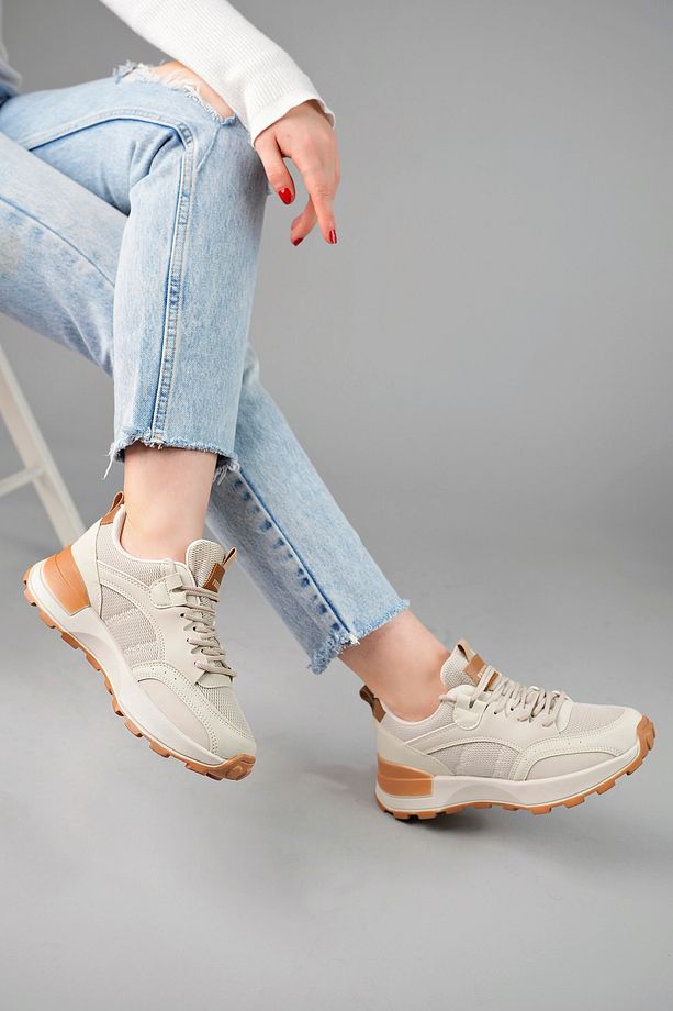 Unisex Bej Fileli Spor Ayakkabı Hava Alan Malzeme Koku Ve Terleme Yapmaz Astar Ortopedik Iç Taban - 2