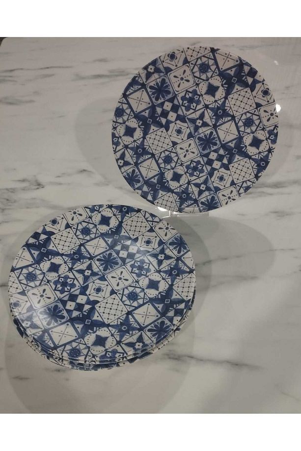 servis tabağı 25 cm 6 adet mavi desenli - 6