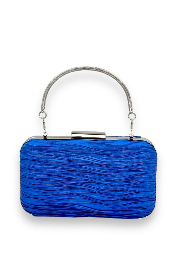 Cobalt Blue Pleated Satin Evening Dress Bag with Metal Handle Handles Wedding Engagement Henna Evening Bag Graduation