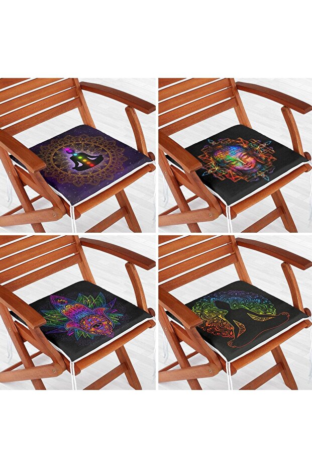 Far East Yoga Designed 4-Piece Colorful Zippered Chair Cushion Set
