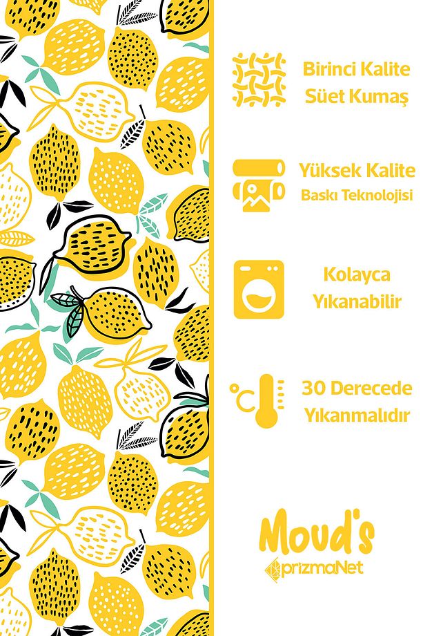 Limon Desenli Yuvarlak Süet Dertsiz Masa Örtüsü - 3