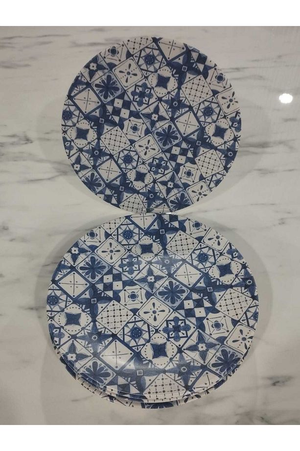 servis tabağı 25 cm 6 adet mavi desenli - 1