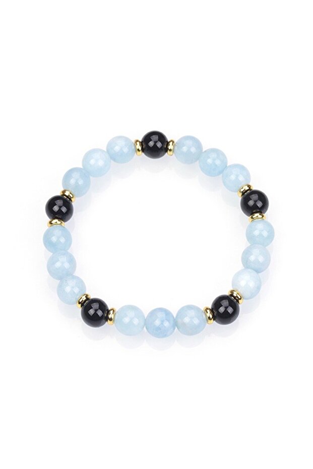 Obsidian & Aquamarine Natural Stone Bracelet 8mm