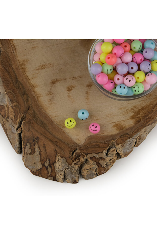 Smile Mixed Color 10 mm Plastic Beads 100 Grams