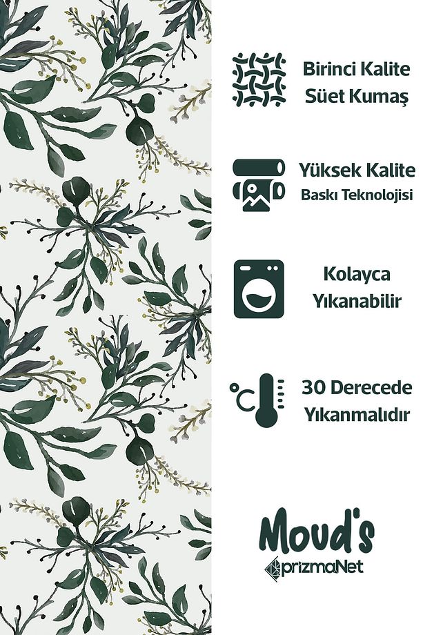 Koyu Yeşil Çiçekler Desenli Yuvarlak Süet Dertsiz Masa Örtüsü - 2