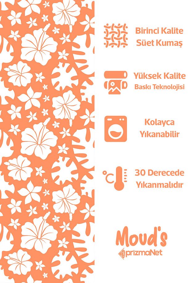Turuncu Yaz Çiçekleri Desenli Yuvarlak Süet Dertsiz Masa Örtüsü - 2
